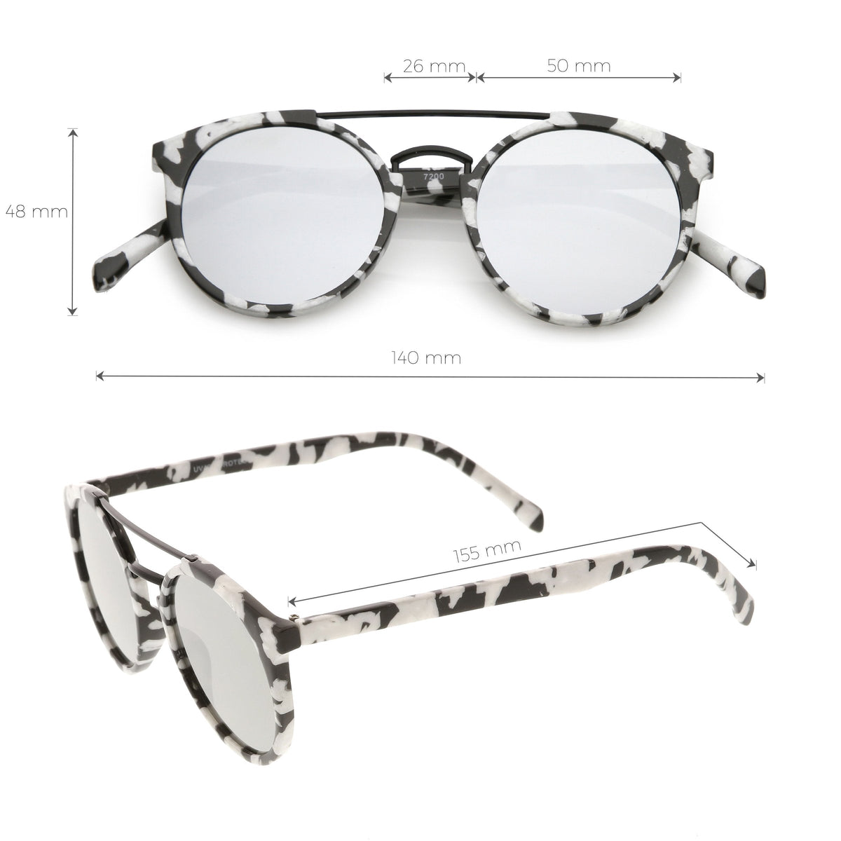 Modern Indie Marble Print Round Mirrored Flat Lens Sunglasses C232