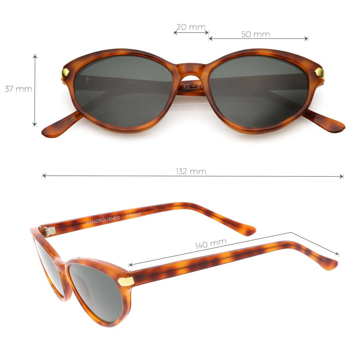 True Vintage Small Oval Cat Eye Indie Sunglasses C647