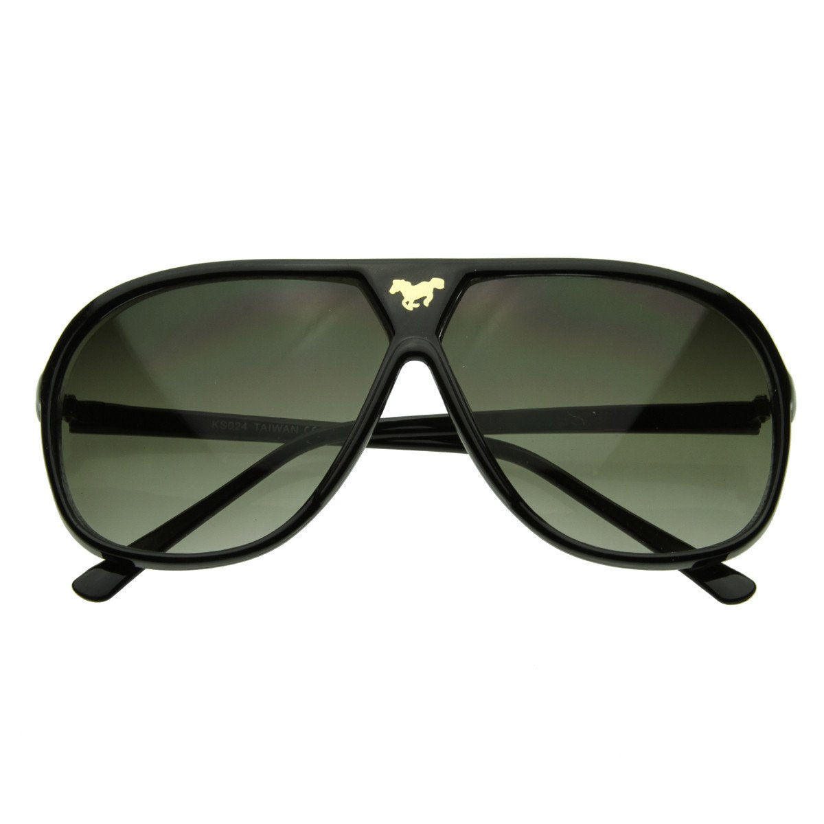 Retro Oversize Gold Horse Emblem Aviator Sunglasses 2867