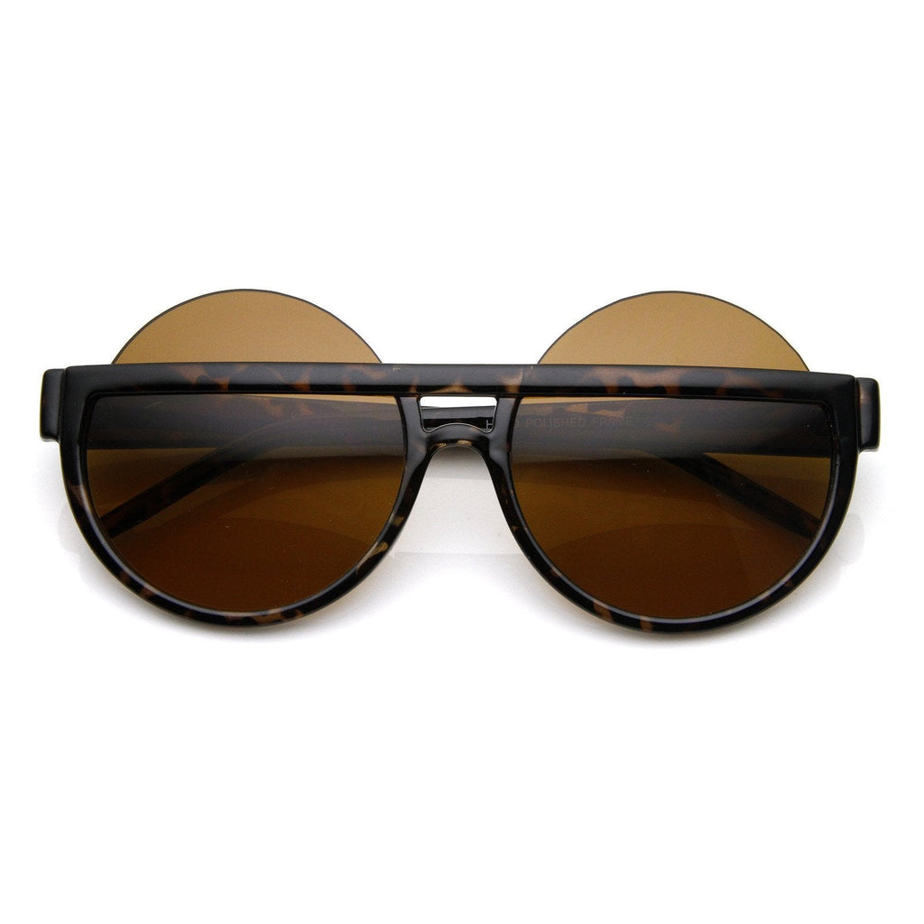 Womens Designer Fashion Oversize Round Half Frame Sunglasses 8786