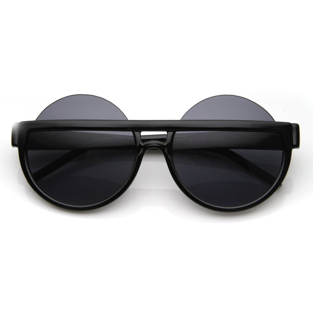 Womens Designer Fashion Oversize Round Half Frame Sunglasses 8786