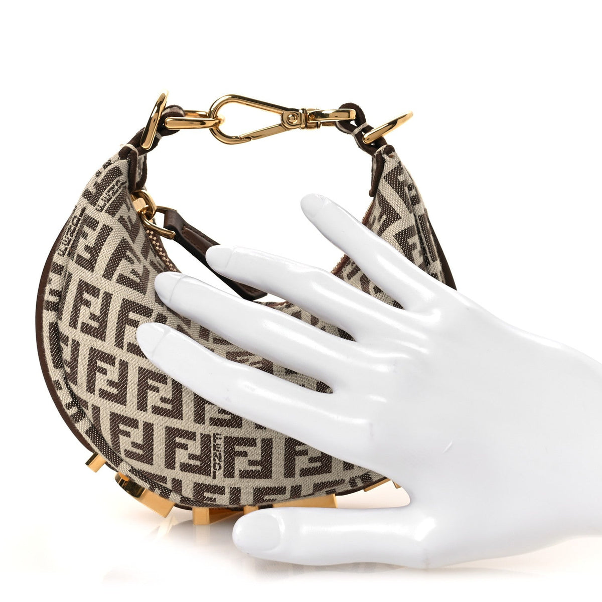 Fabric Jacquard FF 1974 Nano Fendigraphy Hobo Charm Beige