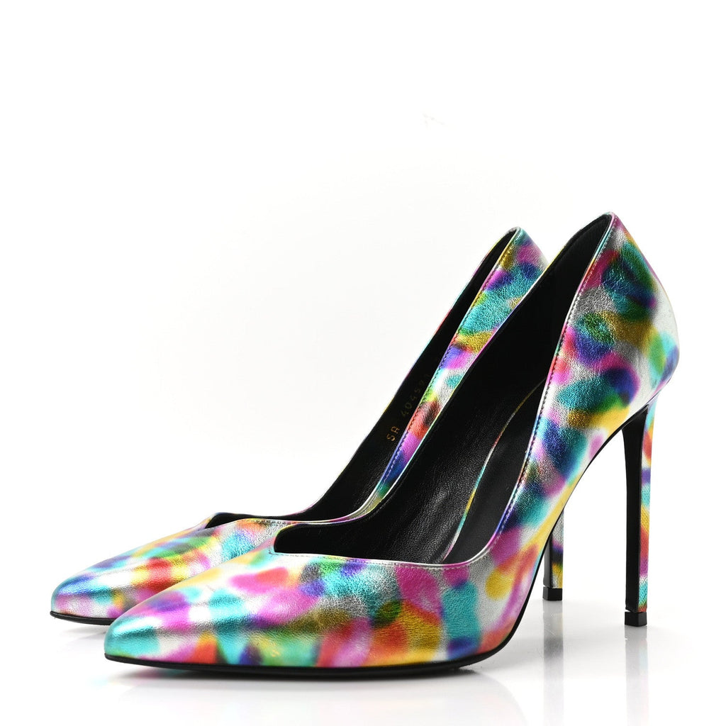 Metallic Calfskin Pumps 38 Silver Multicolor