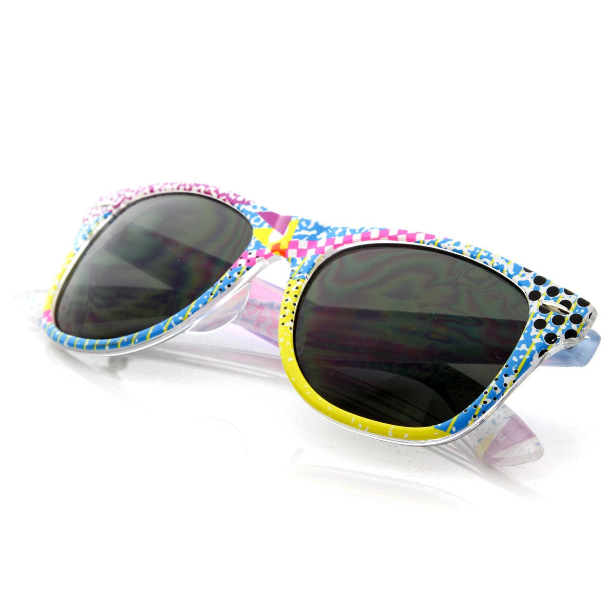 Totally Rad Awesome 80's Graffiti Print Horned Rim Sunglasses 8547