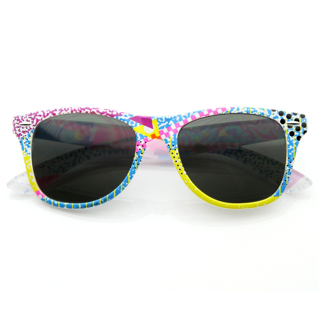Totally Rad Awesome 80's Graffiti Print Horned Rim Sunglasses 8547