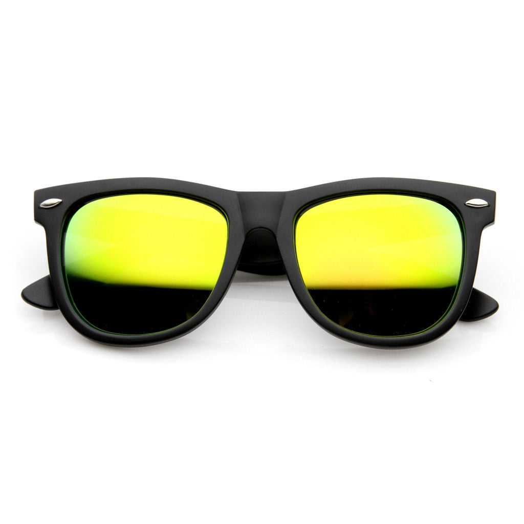 Retro Oversize Horned Rim Sunglasses With Flash Mirror Lens 9634