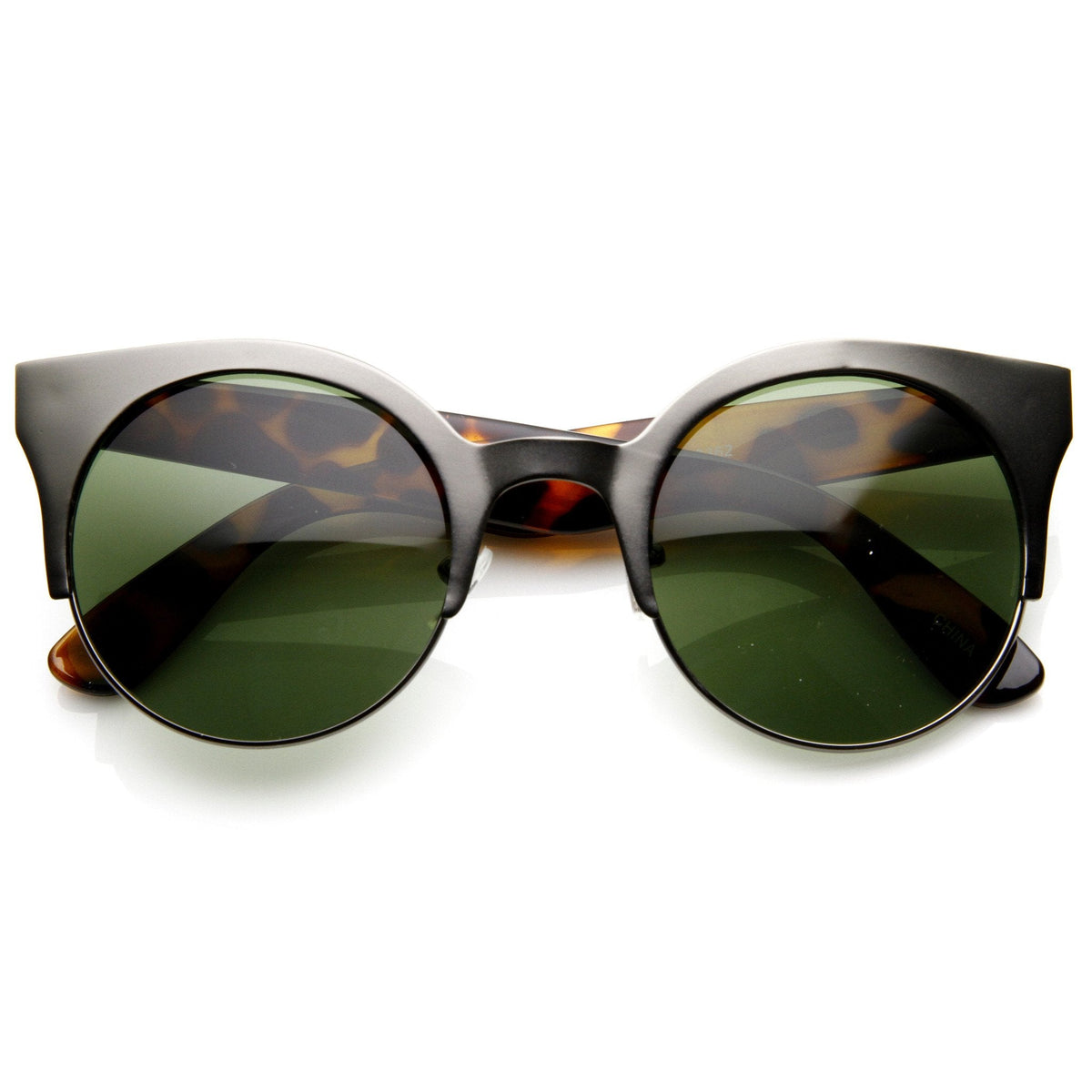 Trendy Full Metal Half Frame Cat Eye Round Sunglasses 8821