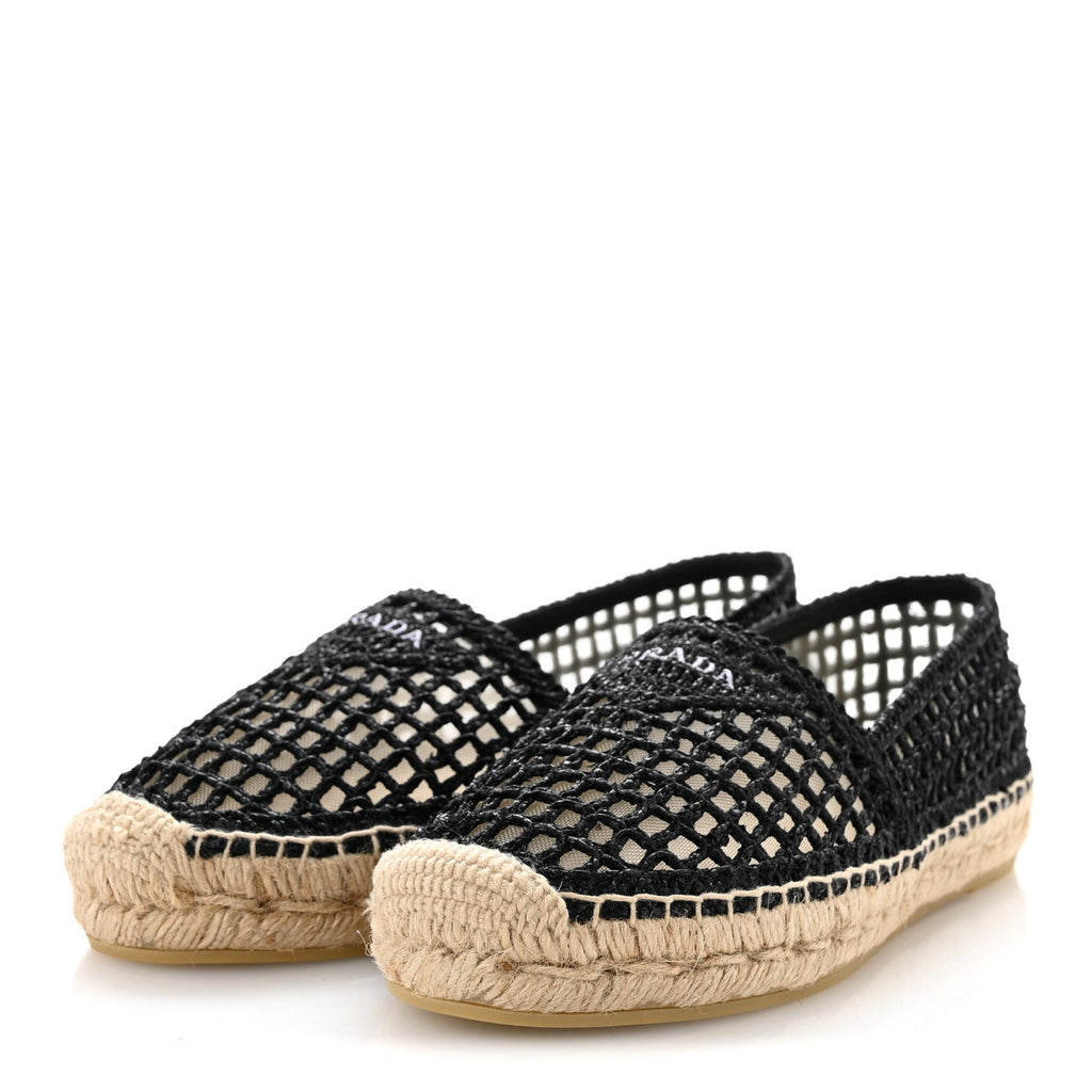 Raffia Triangle Logo Crochet 20mm Espadrilles 37 Black Naturale