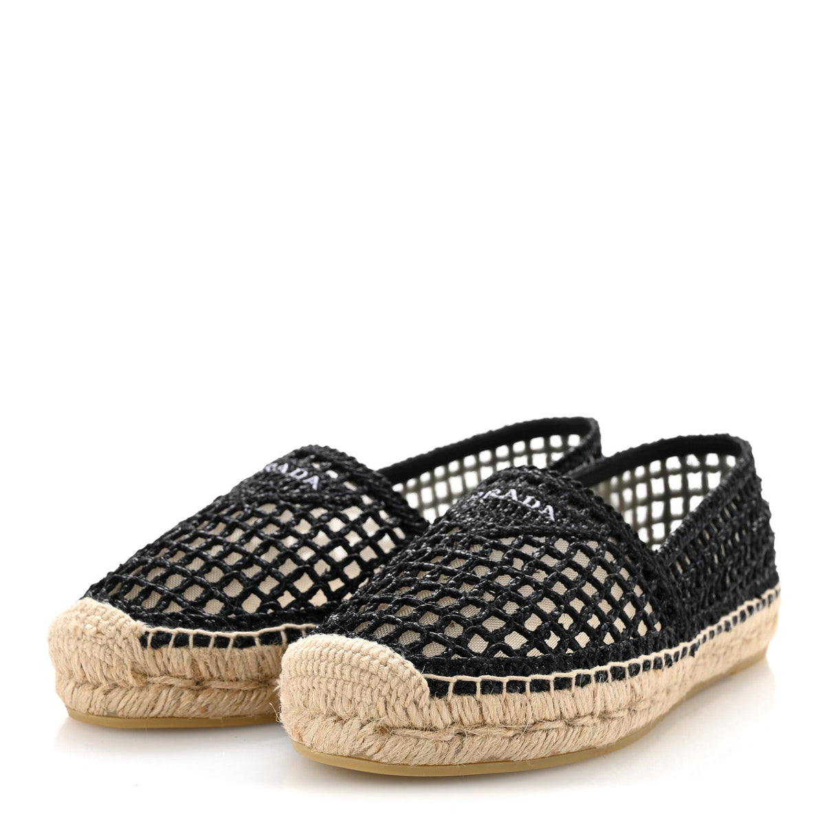 Raffia Triangle Logo Crochet 20mm Espadrilles 37 Black Naturale