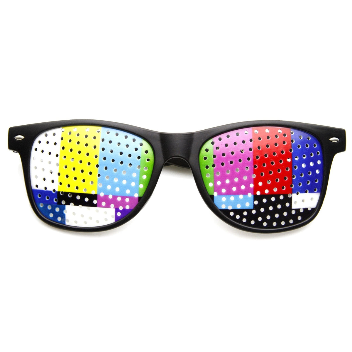 SMPTE Television Color Bars Poker Face Horned Rim Sunglasses 8858