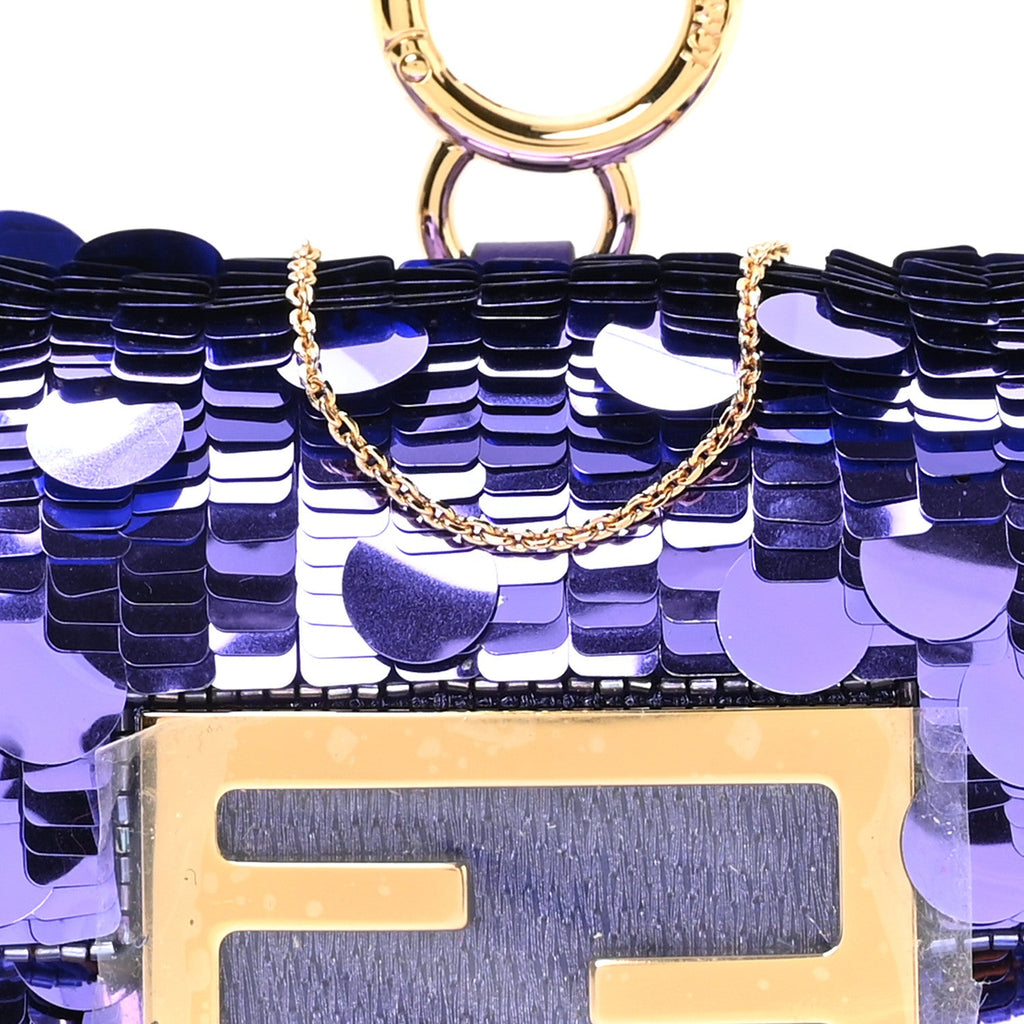 Sequin Paillettes Shiny Nappa Sex and the City Nano Maxi Buckle Baguette Charm Viola Purple