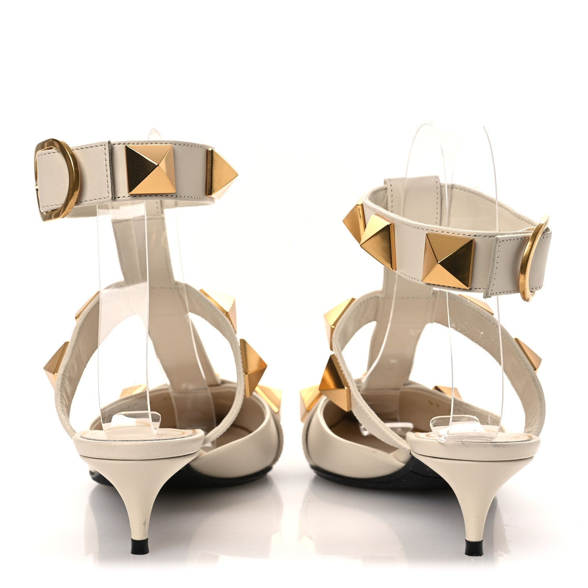 Calfskin Roman Stud Ankle Strap 40mm Pumps 35 White
