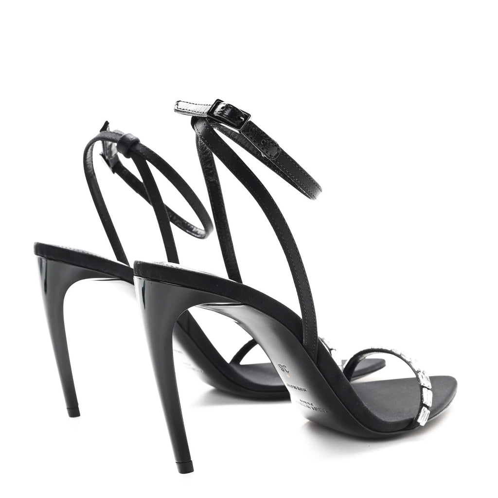 Crepe Satin Crystal New Nuit 90 Ankle Strap Sandals 36 Black