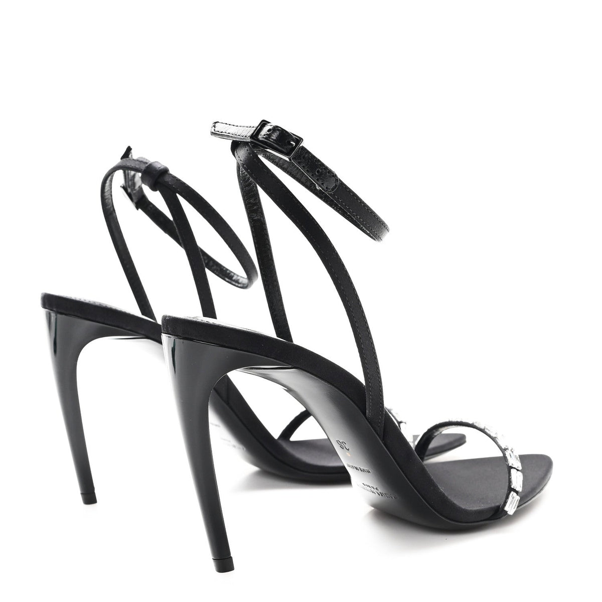 Crepe Satin Crystal New Nuit 90 Ankle Strap Sandals 36 Black