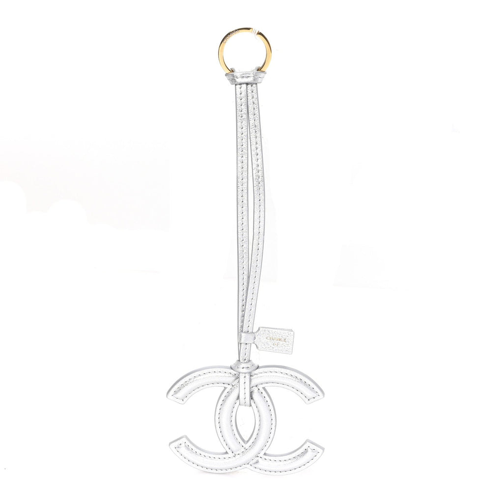 Metallic Lambskin Mini CC Bag Charm Silvery