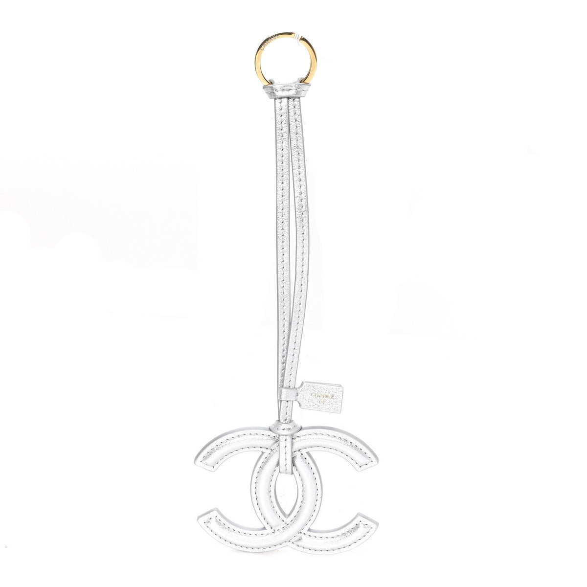 Metallic Lambskin Mini CC Bag Charm Silvery
