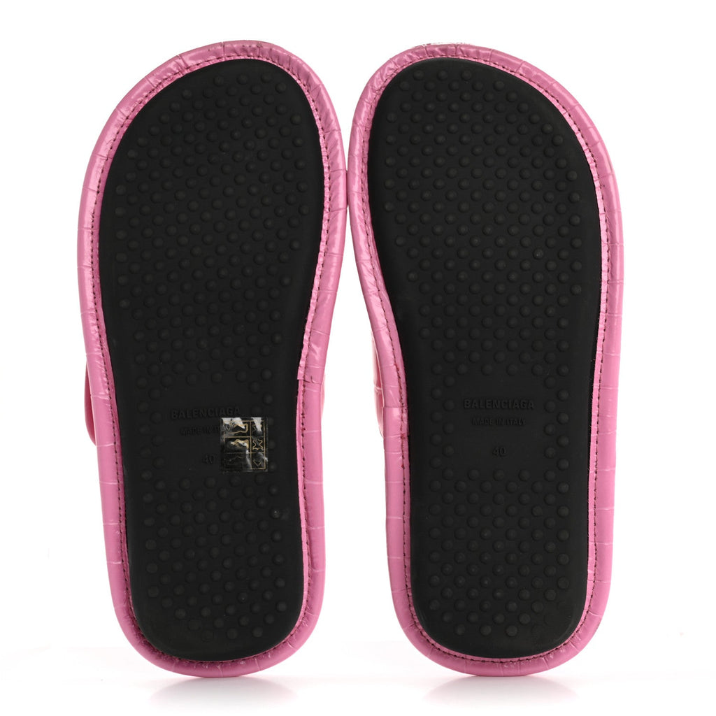 Calfskin Logo Crocodile Embossed Slides 40 Fuxia