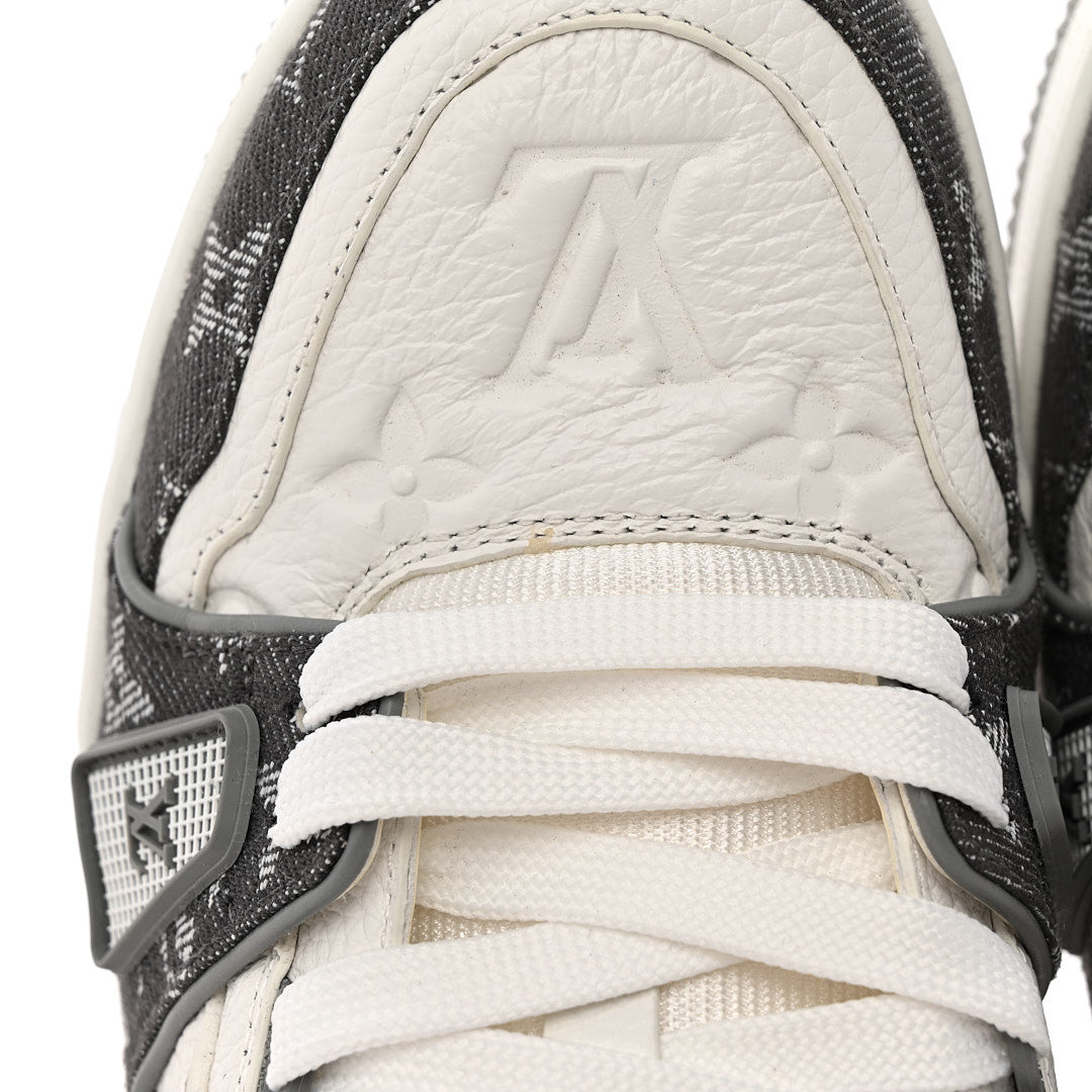 Calfskin Embossed Monogram Denim Mens LV Trainer Sneakers 5.5 Grey