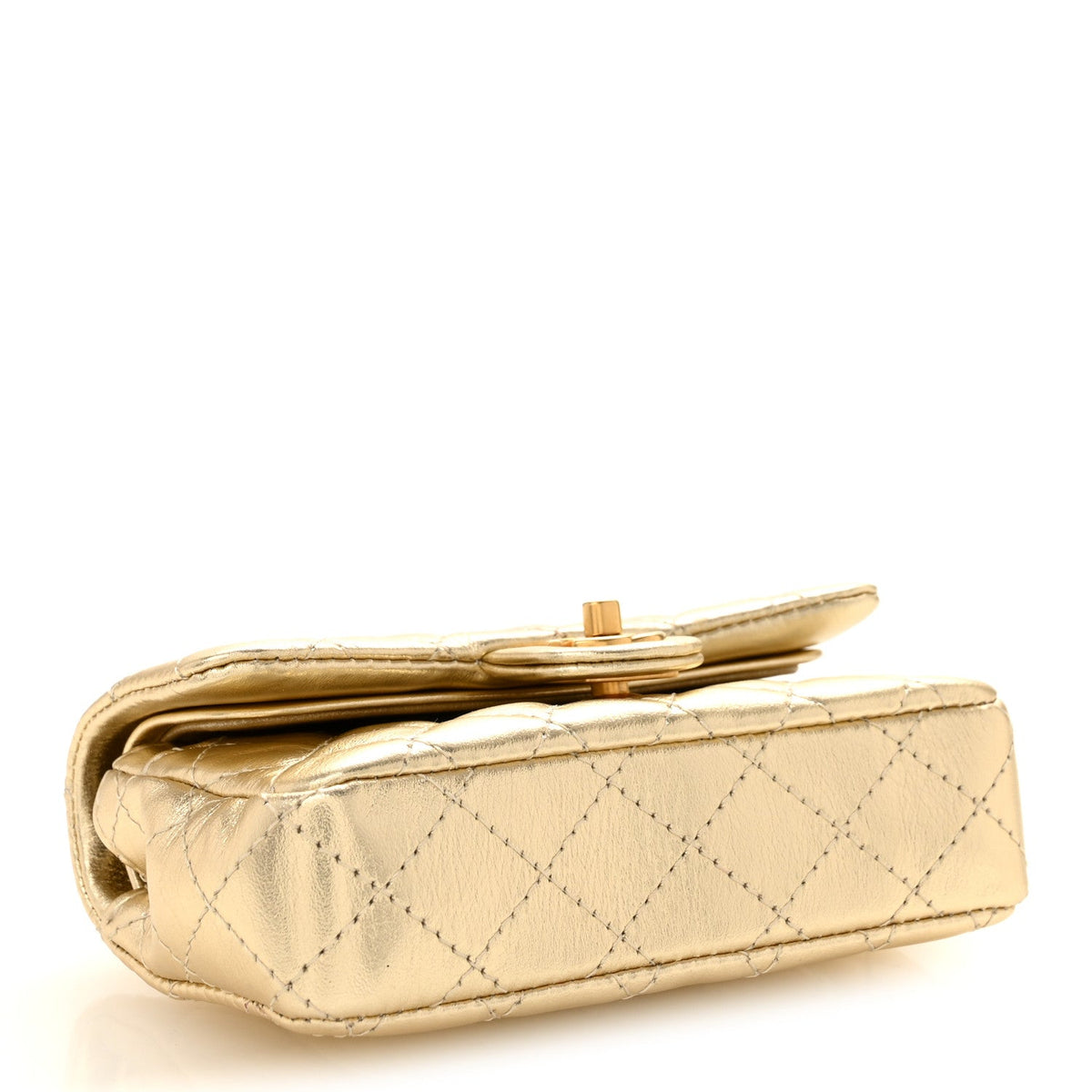 Metallic Calfskin Quilted Mini Flap Bag Charm With Hook Golden Golden