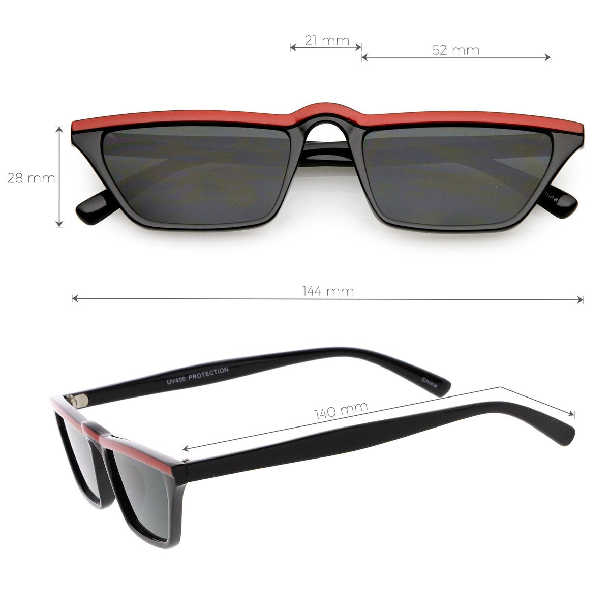 Retro Low Temple 1990's Flat Top Cat Eye Sunglasses C707