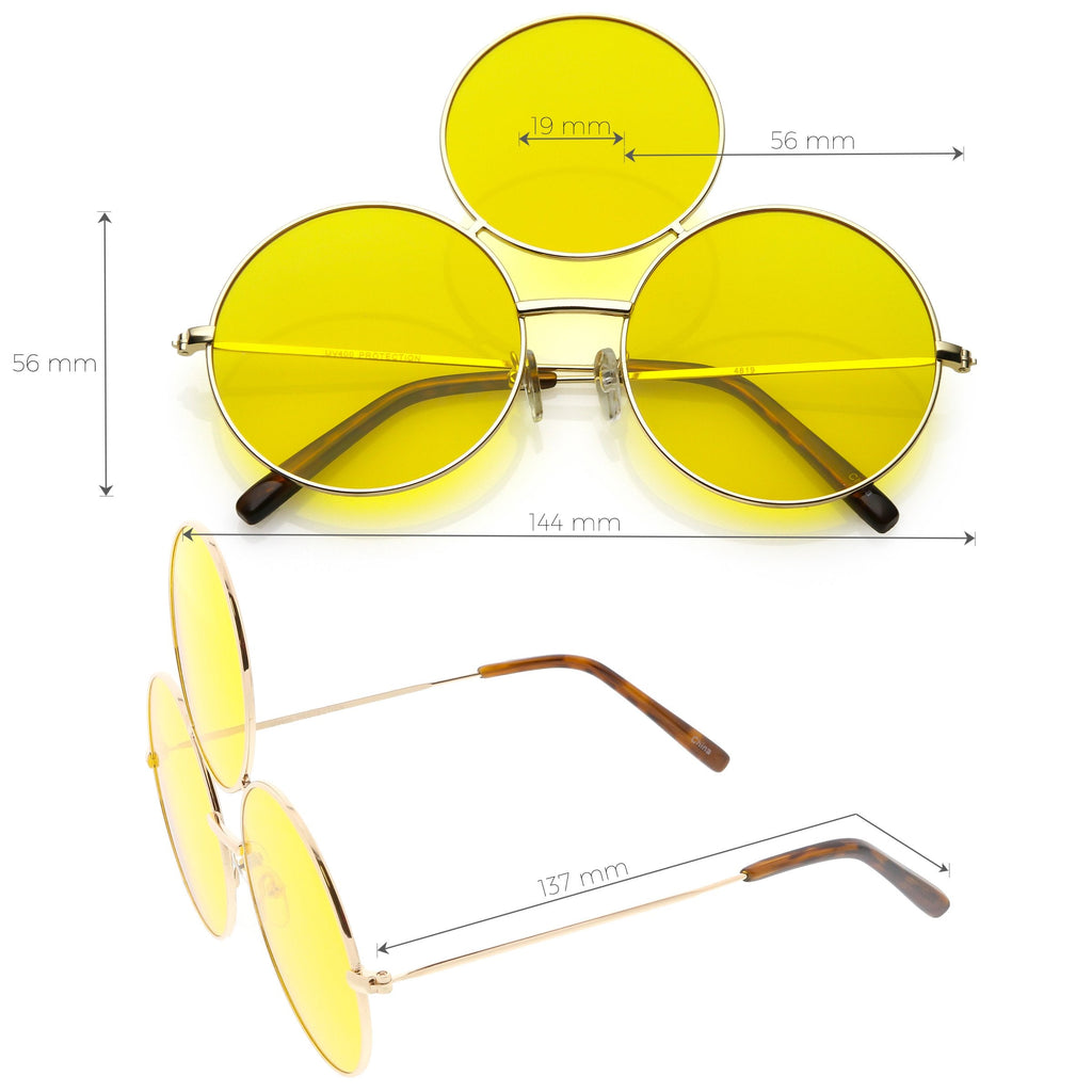 Novelty Oversize Round Triple Circle Color Tone Sunglasses C715