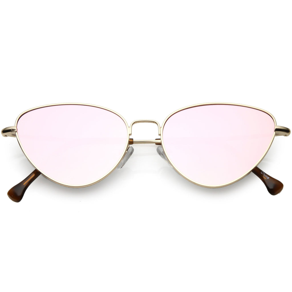 Women's Retro Thin Frame Metal Mirrored Flat Lens Sunglasses C601