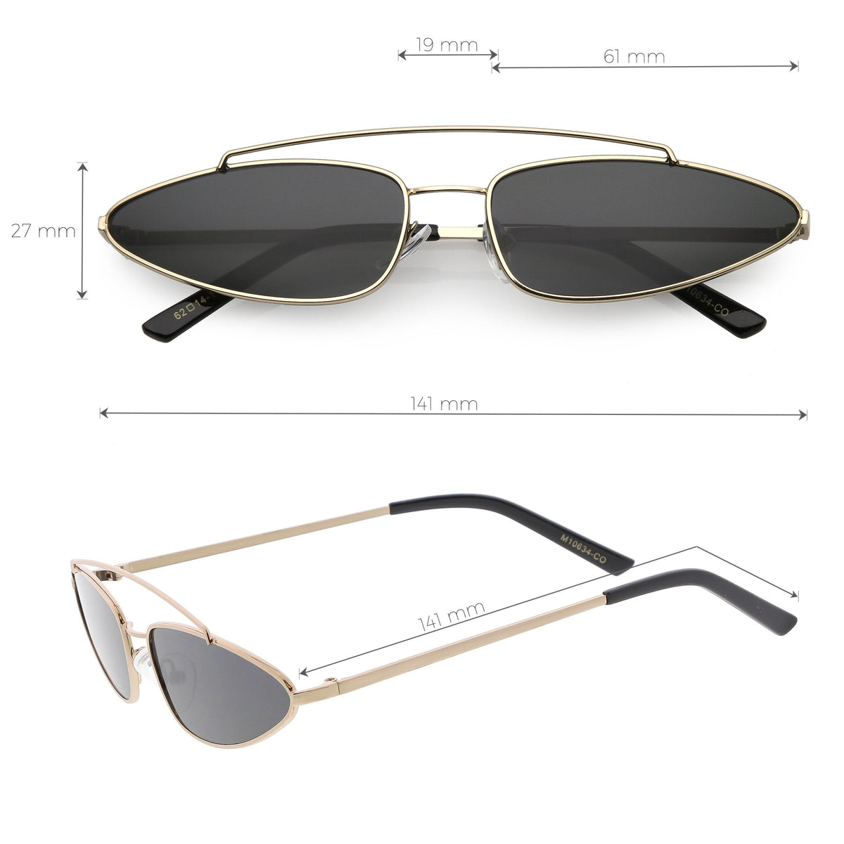 Retro 1990's Slim Triangle  Color Tone Flat Lens Sunglasses C725