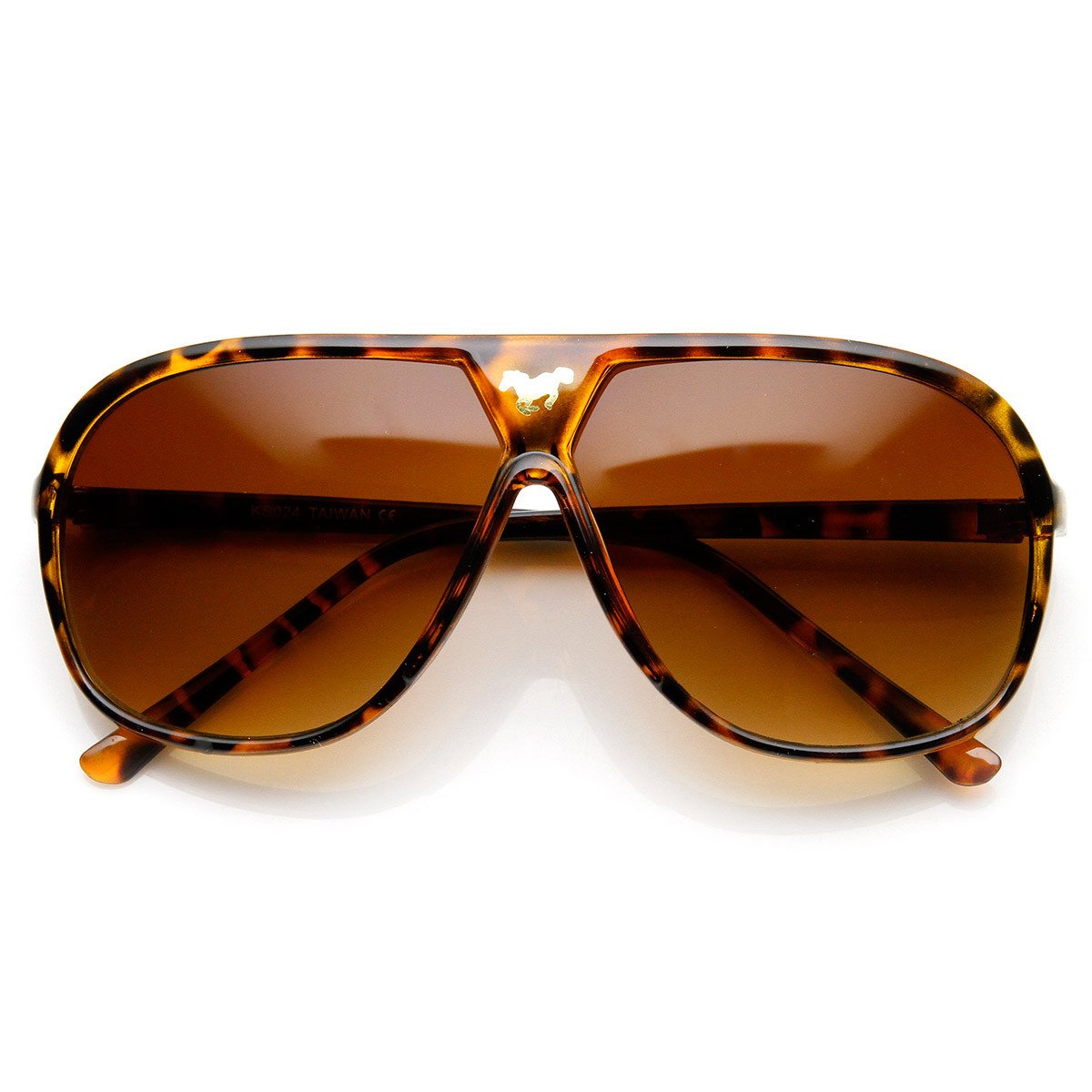 Retro Oversize Gold Horse Emblem Aviator Sunglasses 2867