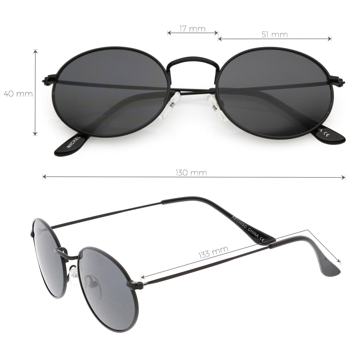 Retro Small 1990's Round Oval Metal Sunglasses C700
