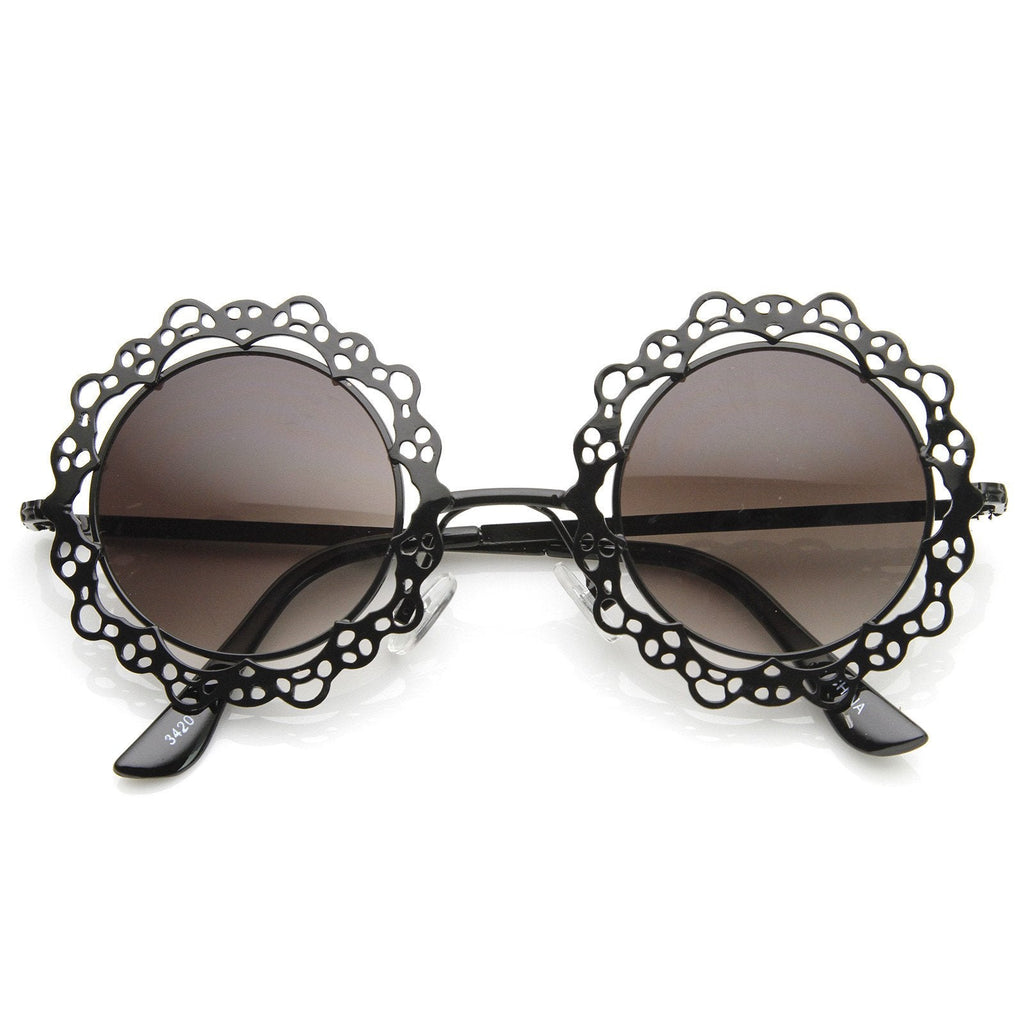 Womens Fashion Metal Lace Cut Round Circle Fashion Sunglasses 8963