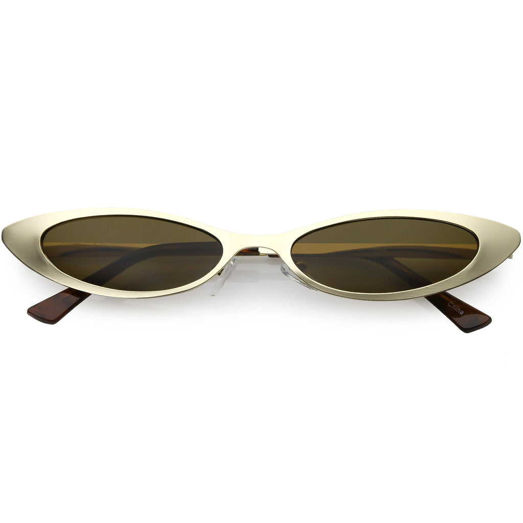 Retro 1990's Small Slim Flat Lens Metal Cat Eye Sunglasses C716