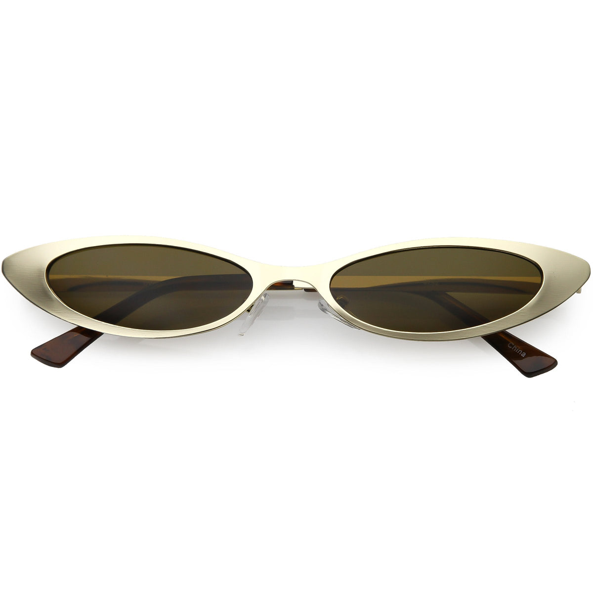 Retro 1990's Small Slim Flat Lens Metal Cat Eye Sunglasses C716