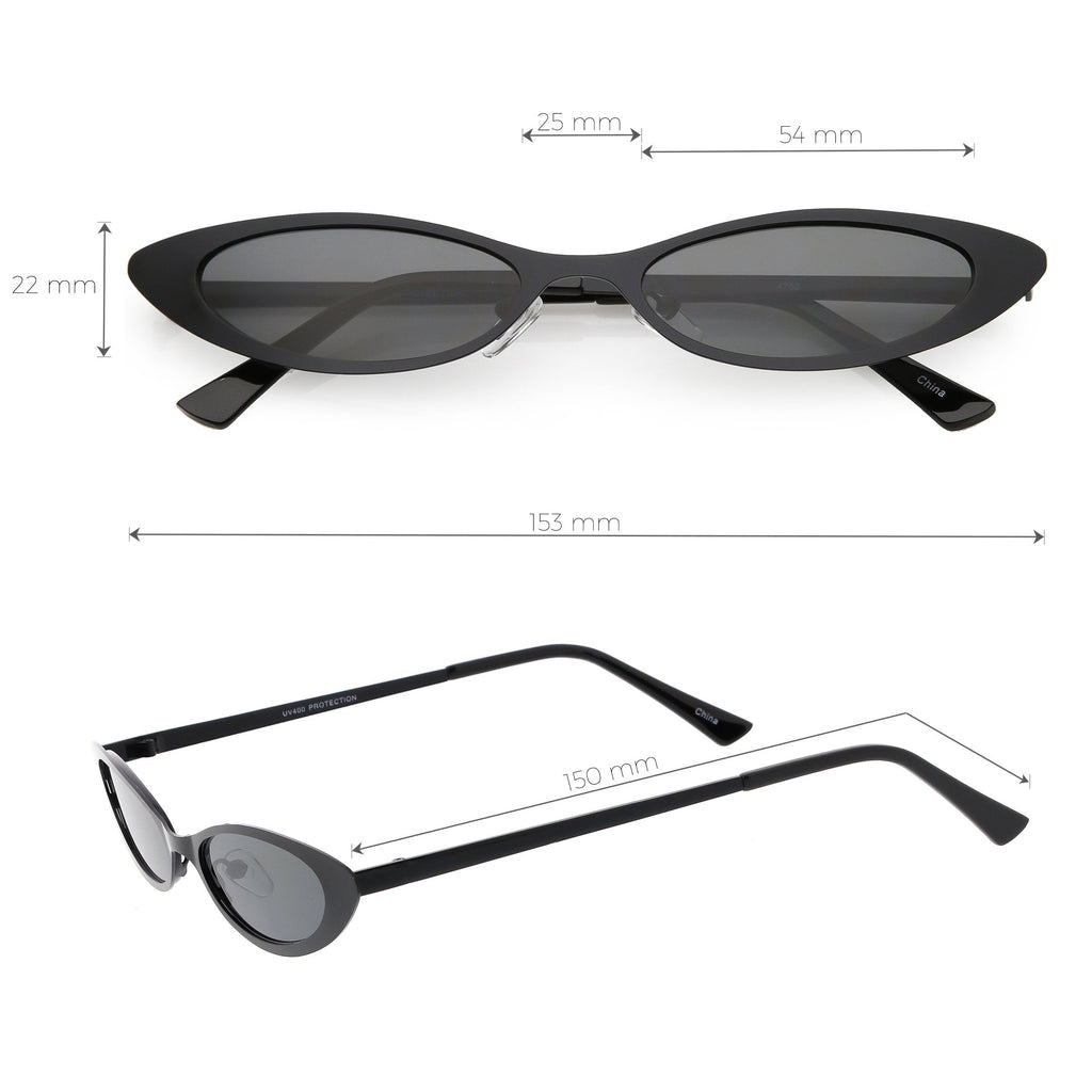 Retro 1990's Small Slim Flat Lens Metal Cat Eye Sunglasses C716
