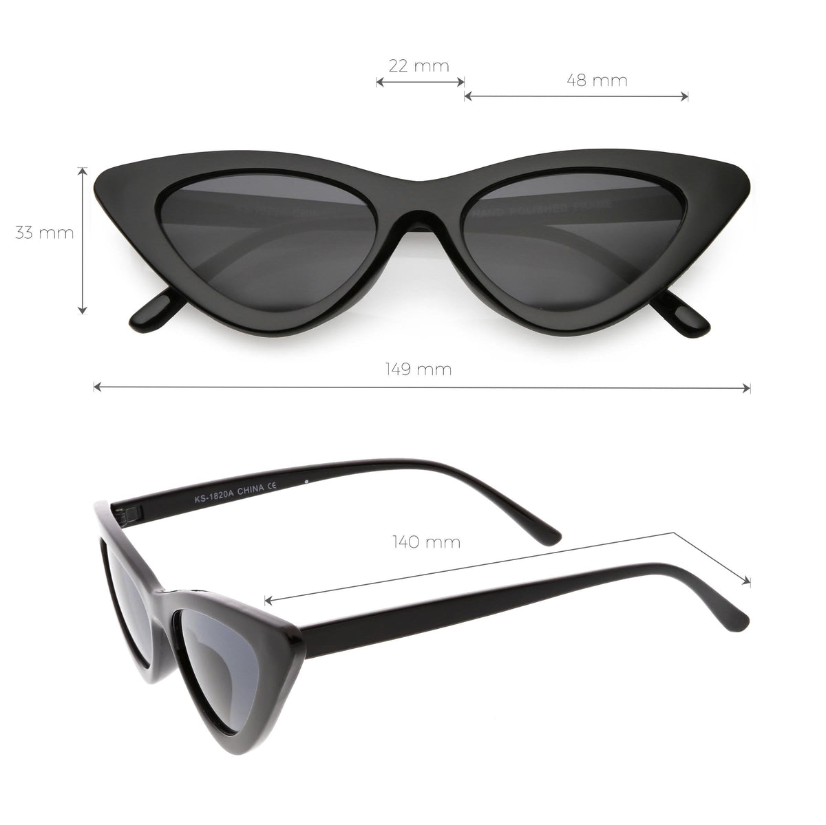 Women's Narrow 1990's Retro Flat Lens Cat Eye Sunglasses C523