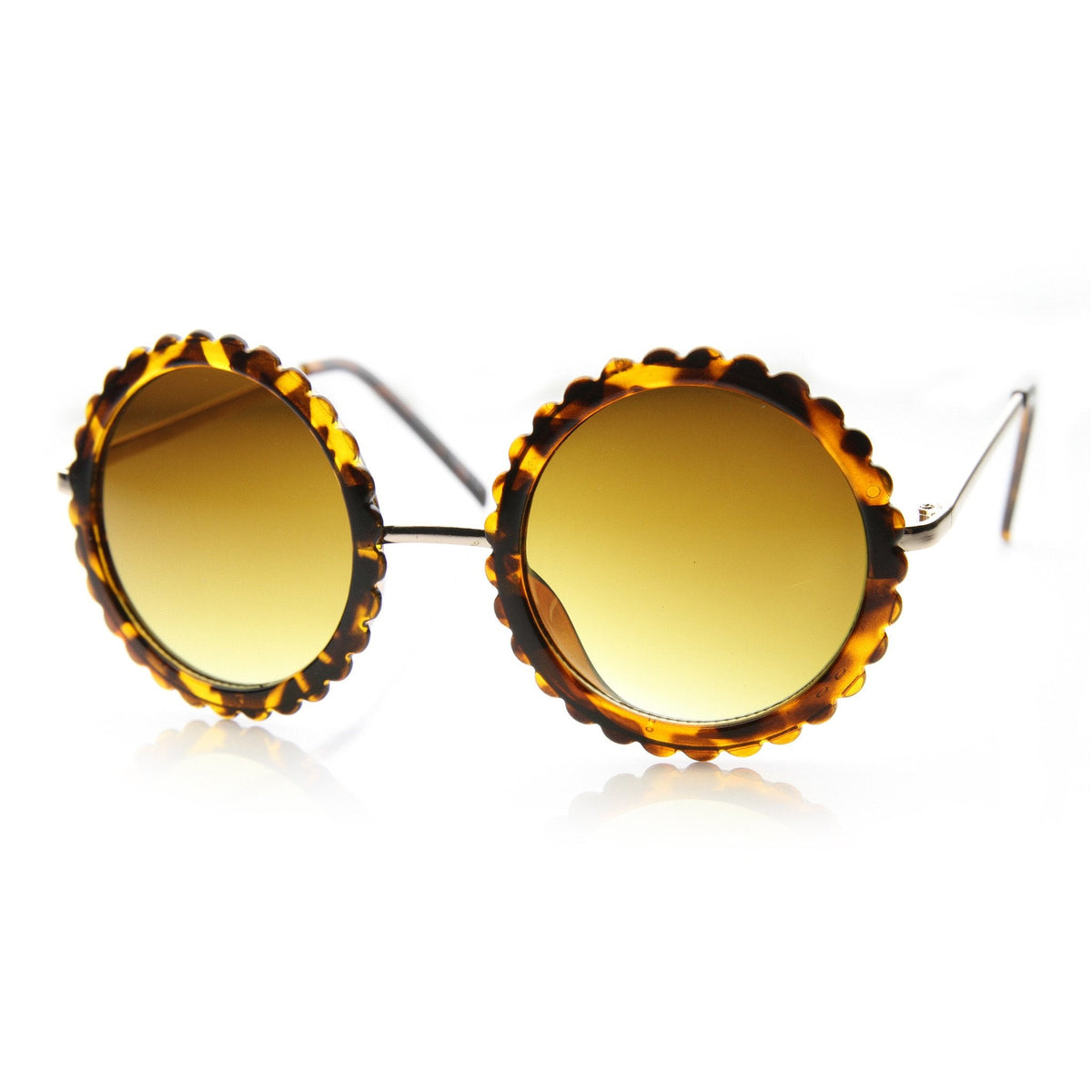 Women's Oversize Round Gear Etched Pattern Sunglasses 9626