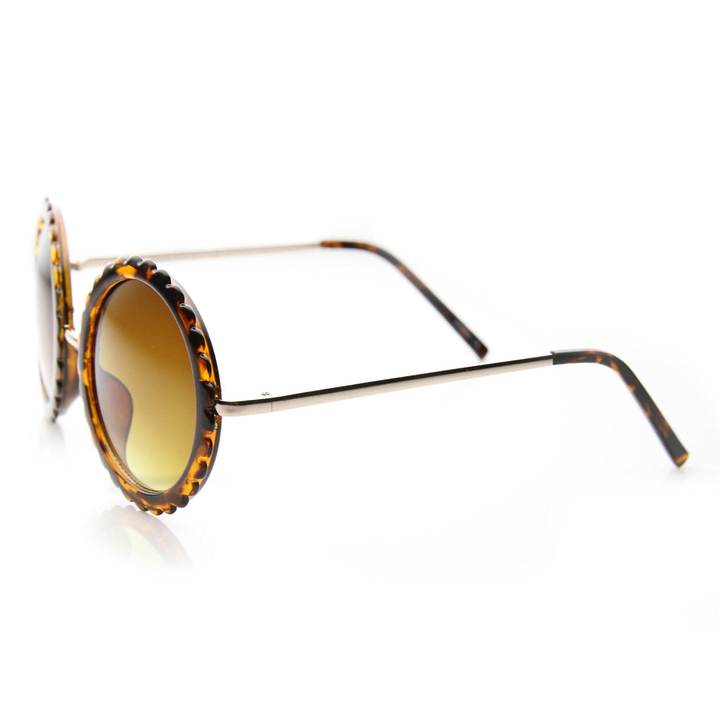 Women's Oversize Round Gear Etched Pattern Sunglasses 9626