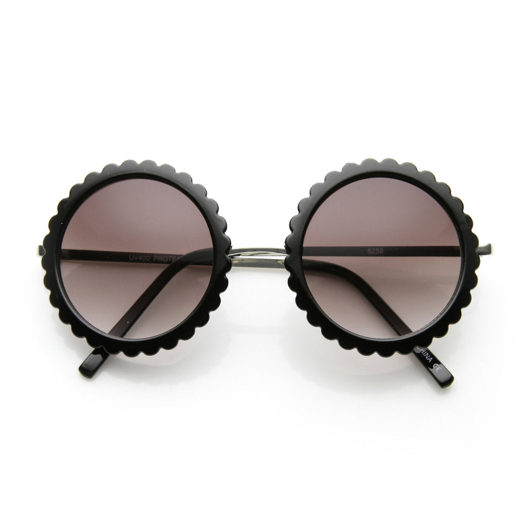 Women's Oversize Round Gear Etched Pattern Sunglasses 9626