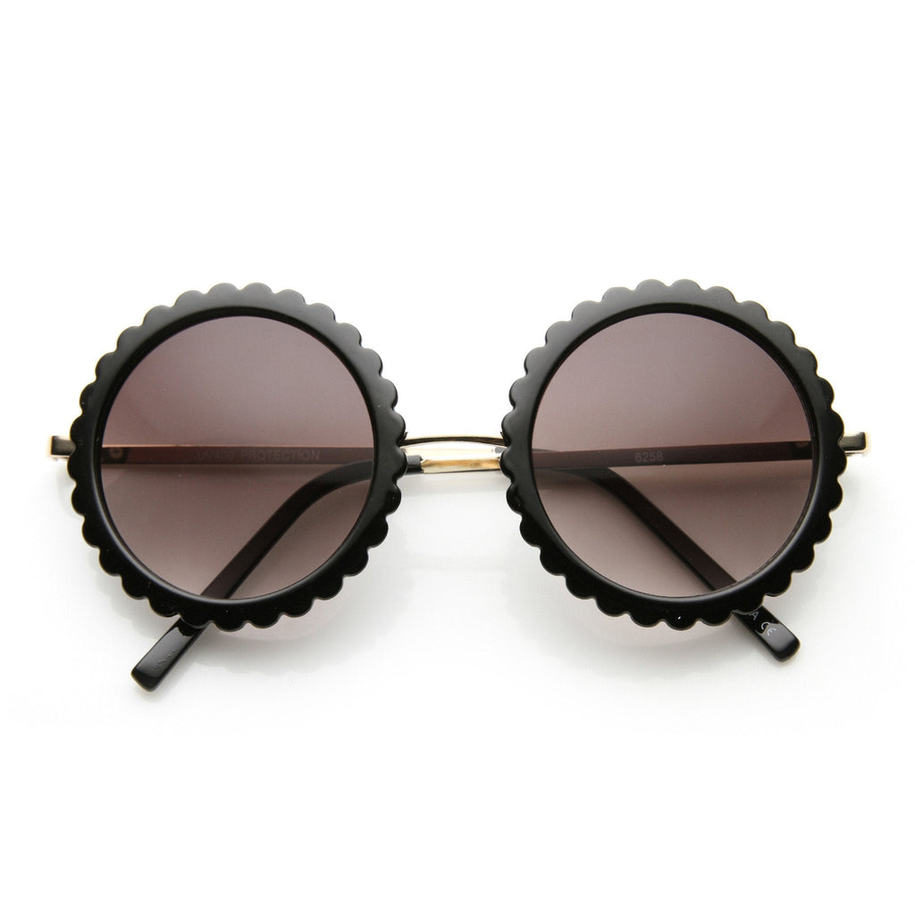 Women's Oversize Round Gear Etched Pattern Sunglasses 9626