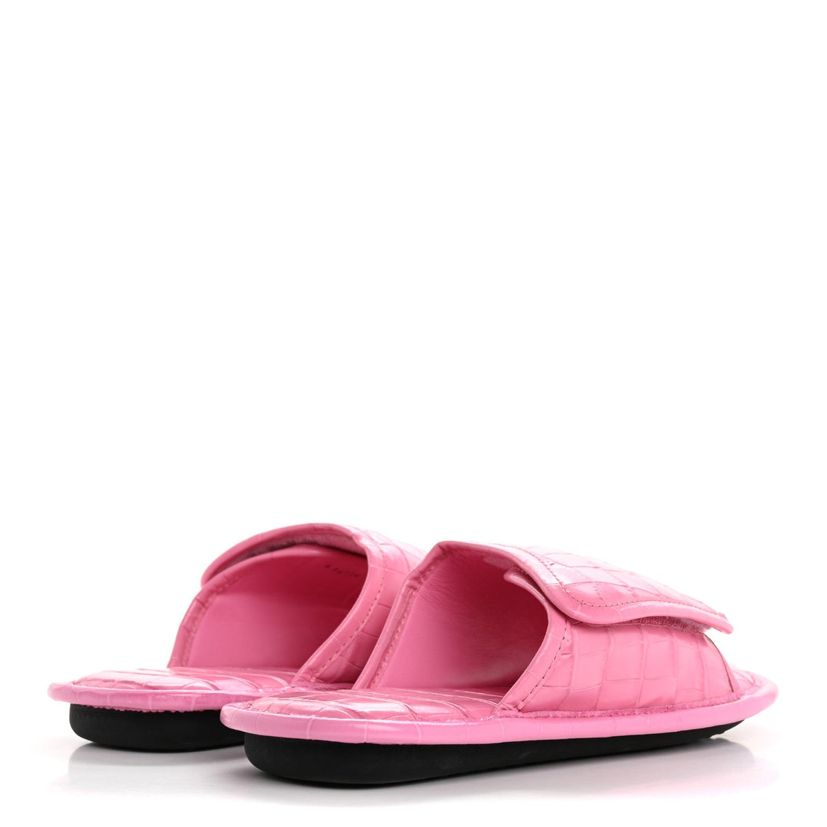Calfskin Logo Crocodile Embossed Slides 40 Fuxia
