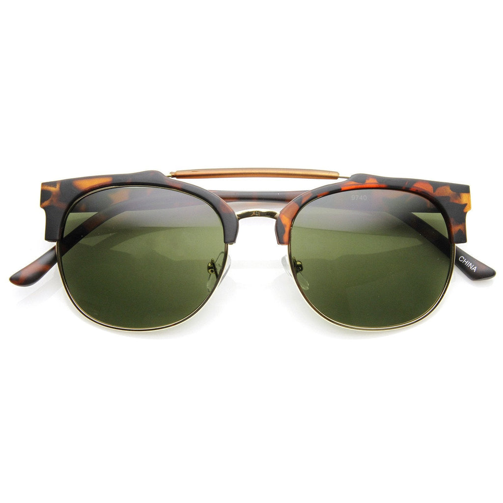 Designer Fashion Double Bridge Half Frame Round Sunglasses 8993