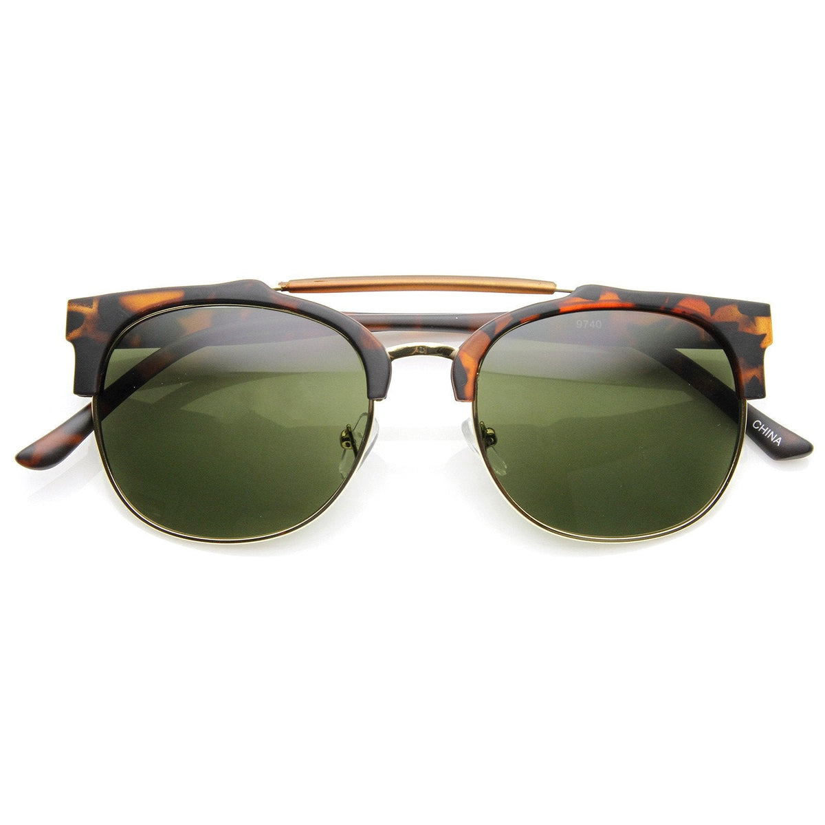 Designer Fashion Double Bridge Half Frame Round Sunglasses 8993