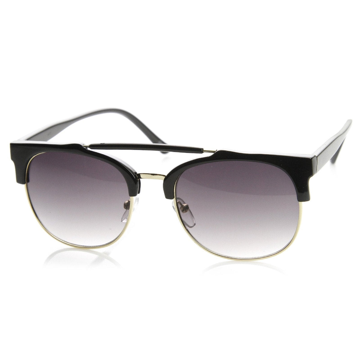 Designer Fashion Double Bridge Half Frame Round Sunglasses 8993