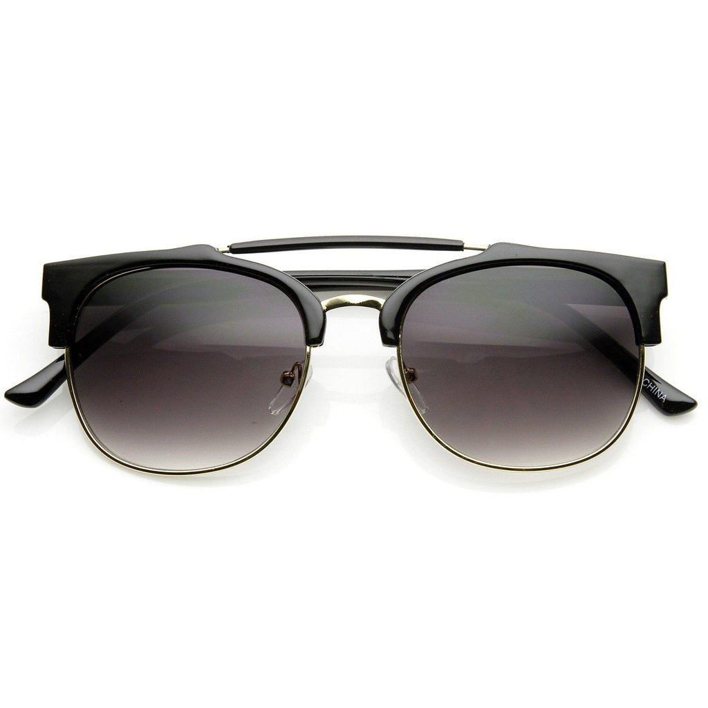 Designer Fashion Double Bridge Half Frame Round Sunglasses 8993