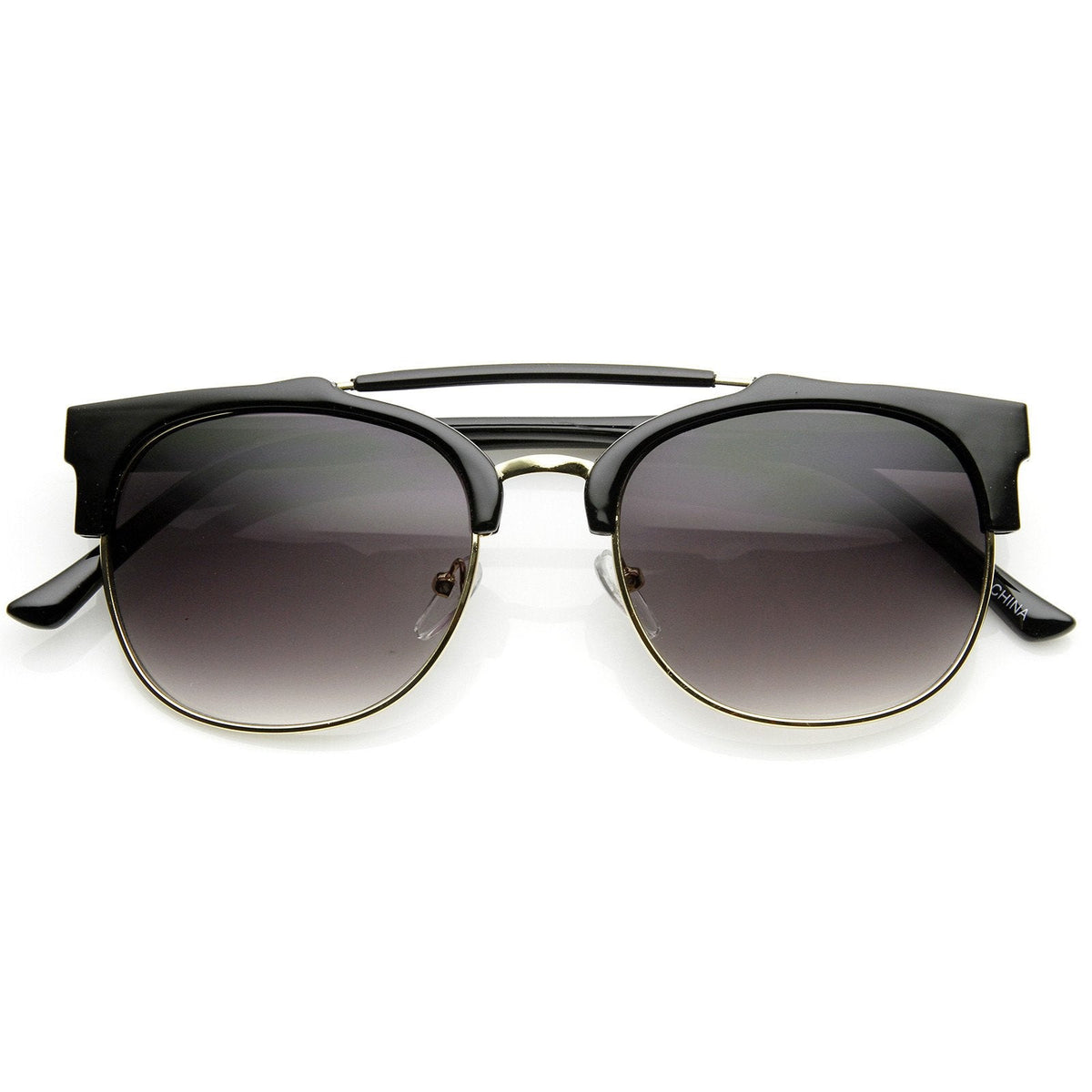 Designer Fashion Double Bridge Half Frame Round Sunglasses 8993