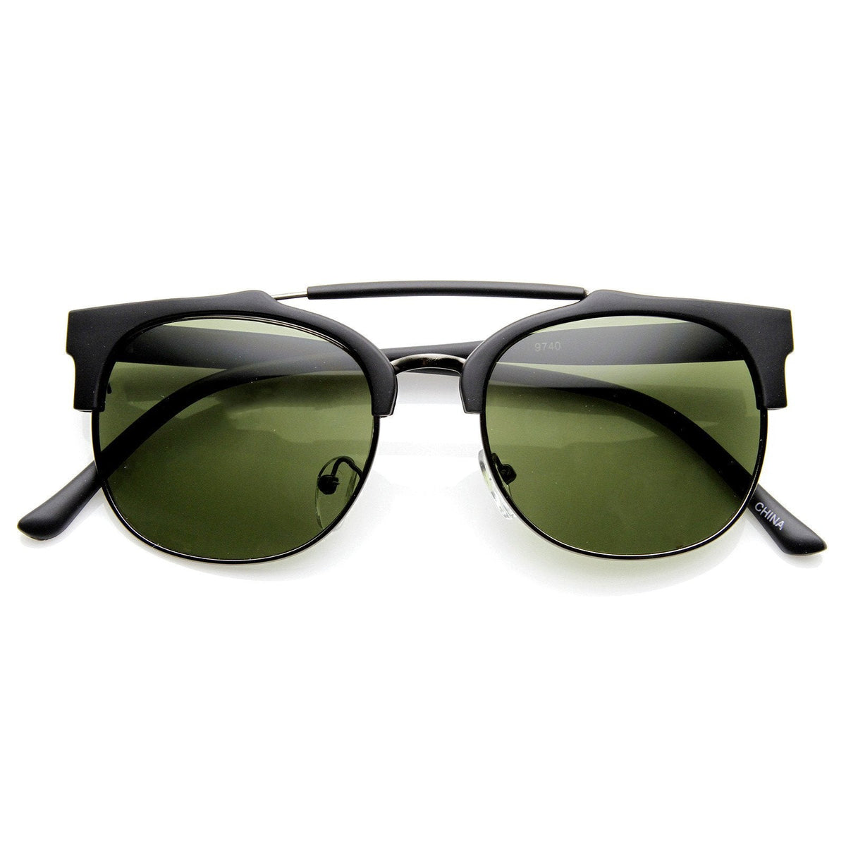Designer Fashion Double Bridge Half Frame Round Sunglasses 8993