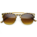 Designer Fashion Double Bridge Half Frame Round Sunglasses 8993
