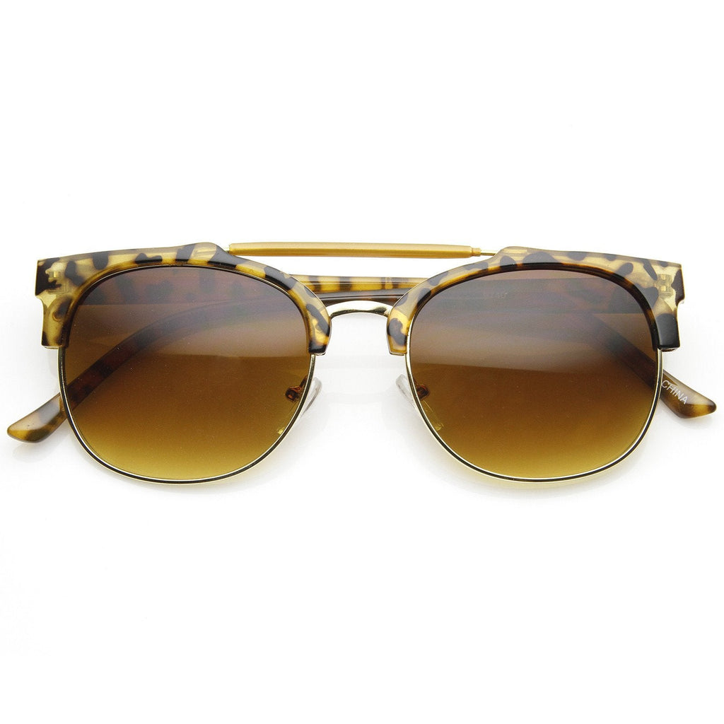 Designer Fashion Double Bridge Half Frame Round Sunglasses 8993
