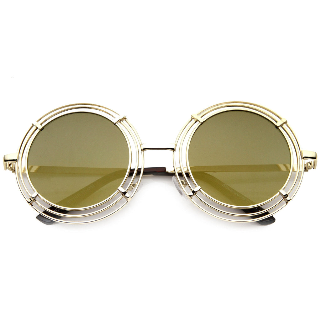 Women's Unique Retro Triple Coil Round Mirror Lens Sunglasses 9756