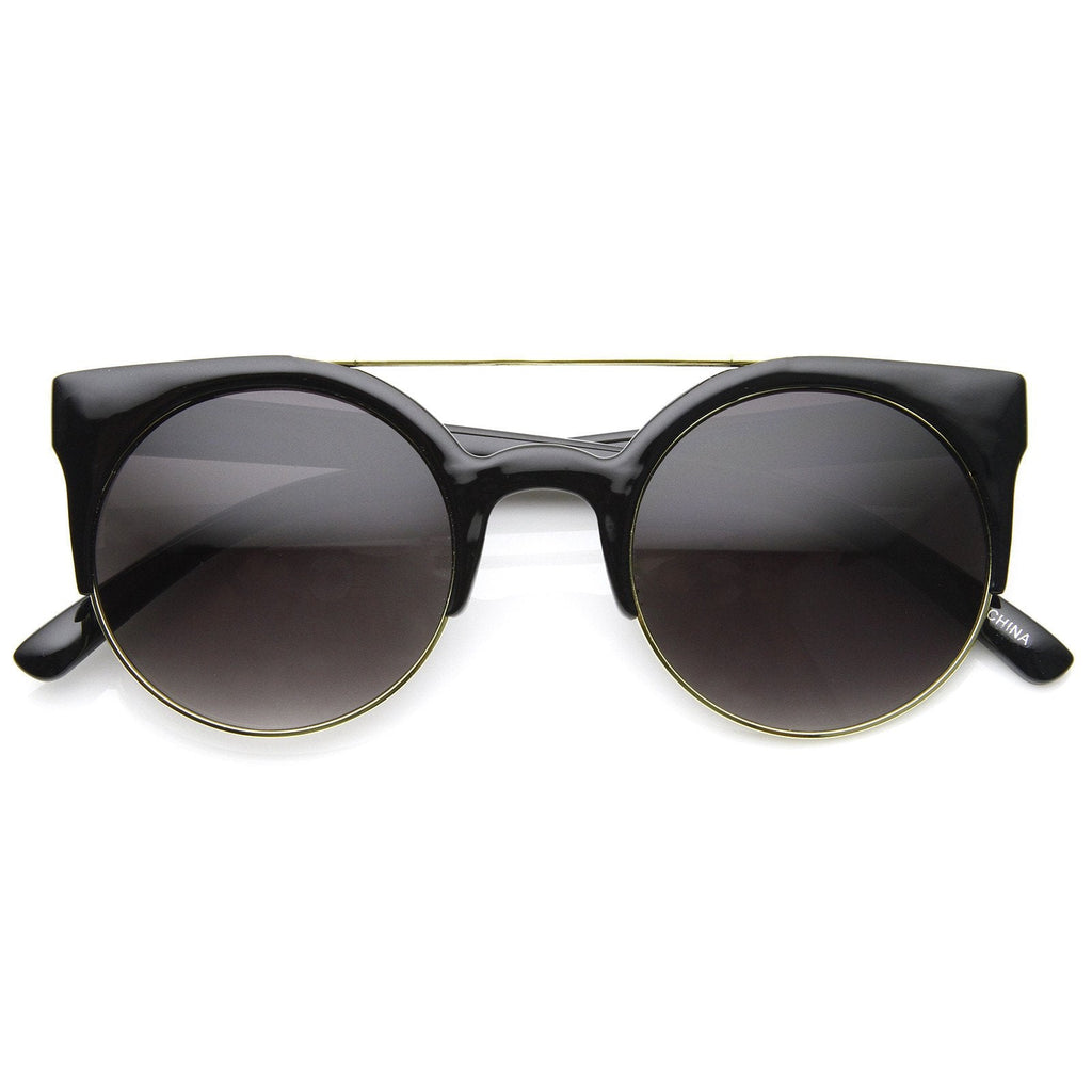 Hip Swag Double Bridge Super Round Half Frame Cat Eye Sunglasses 8921