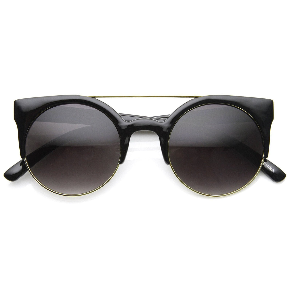 Hip Swag Double Bridge Super Round Half Frame Cat Eye Sunglasses 8921